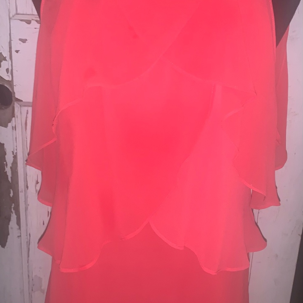 WHBM- Sheer Salmon Color Sleeveless Blouse with Tiers of Flowy Ruffles-NWOT - Picture 3 of 8